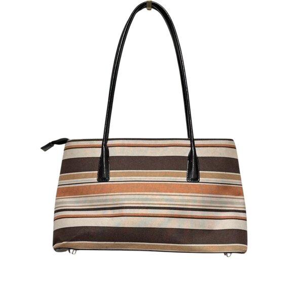 Vintage Kate Spade Striped Autumn Spice Brown Baguette Handbag Purse - Picture 3 of 14